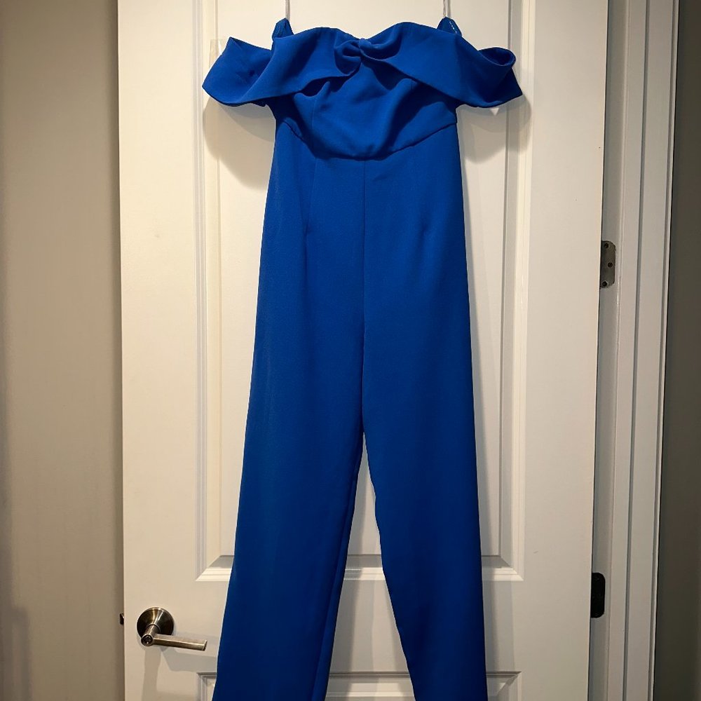 Lovers & Friends Blue off the shoulder jumpsuit